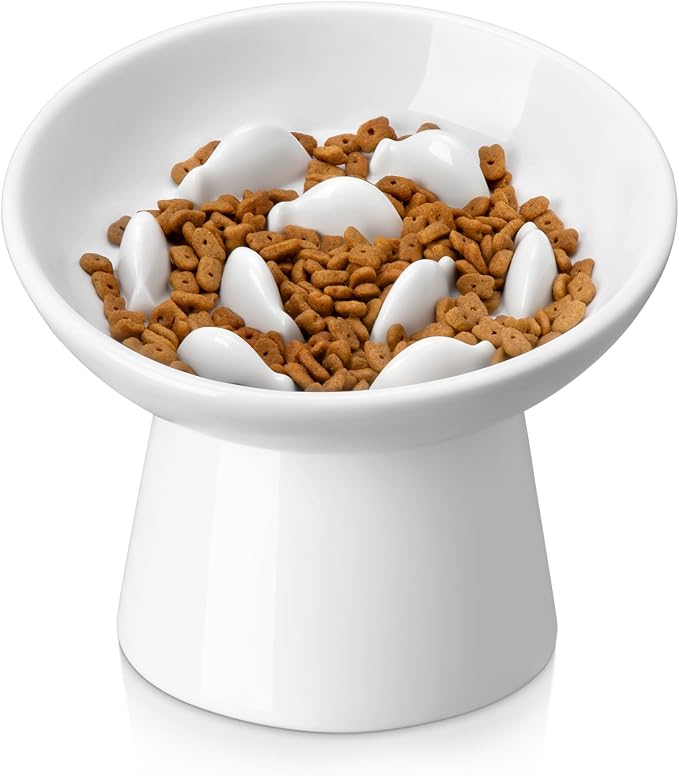vancasso Ceramic Slow Feeder Cat Bowl, 6.25 Inch Elevated Cat Slow Feeder Bowl by vancasso