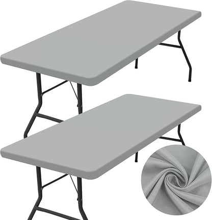 homing 2 Pack Rectangle Table Cloth, Elastic Fitted Fabric Tablecloth Fits for 5 Foot Folding Tables, Washable Table Cover for Picnic, Camping, Indoor & Outdoor (Light Grey, 30" x 60")