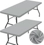 homing 2 Pack Rectangle Table Cloth, Elastic Fitted Fabric Tablecloth Fits for 5 Foot Folding Tables, Washable Table Cover for Picnic, Camping, Indoor & Outdoor (Light Grey, 30" x 60")