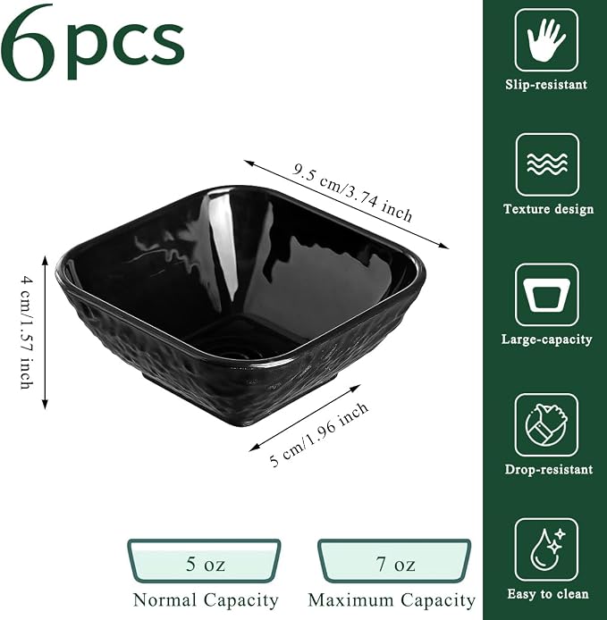 Berglander Dip Bowls Set 6pcs, 6 oz Black Plastic Dipping Bowls, Matte Stone - Image 2