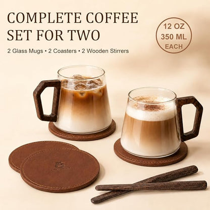 12 oz Glass Coffee Cups Set of 2, Cappuccino Cup Set - Image 3