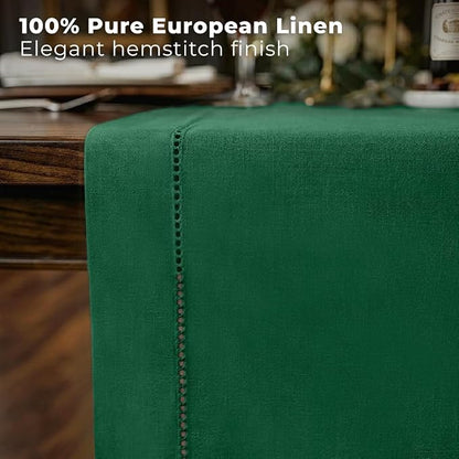 Signature Linen™ by D'Moksha Eden Green Table Runner 108 Inches Long, 100% Pure - Image 2
