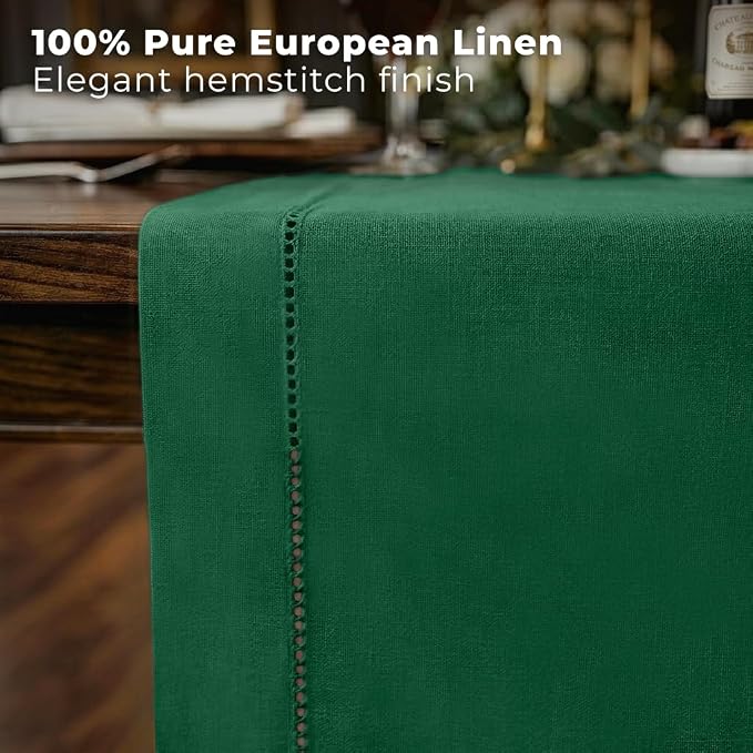Signature Linen™ by D'Moksha Eden Green Table Runner 132 Inches Long, 100% Pure - Image 2
