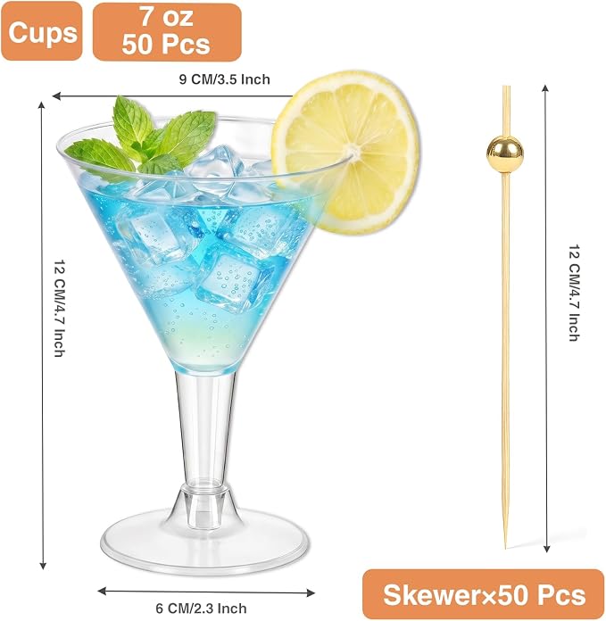 50 Pack Plastic Martini Glasses, 7 oz Disposable Clear Cocktail Cups - Image 2