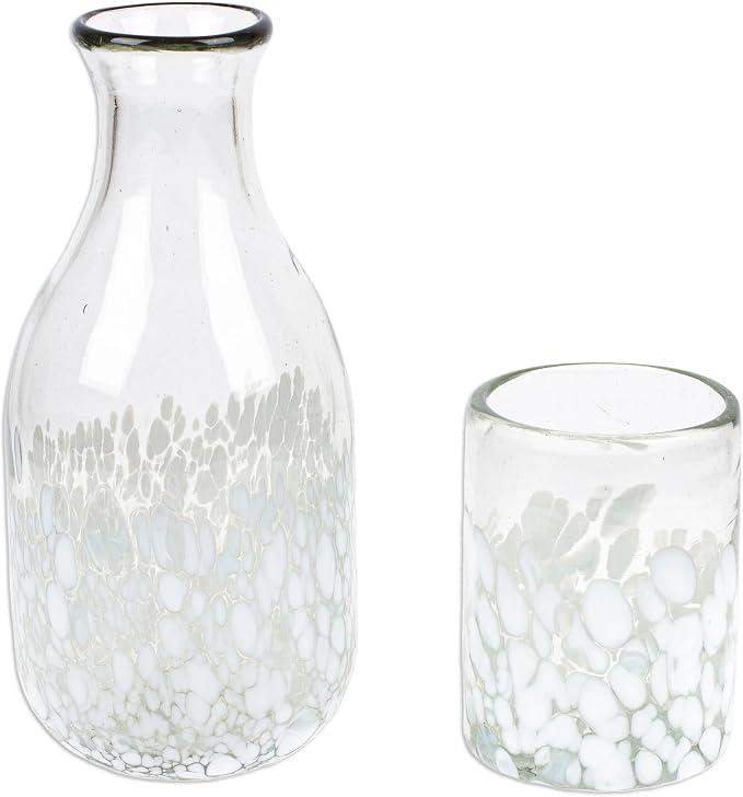 NOVICA Artisan Handblown Recycled Glass Carafe Cup in White Clear Mexico by Novica