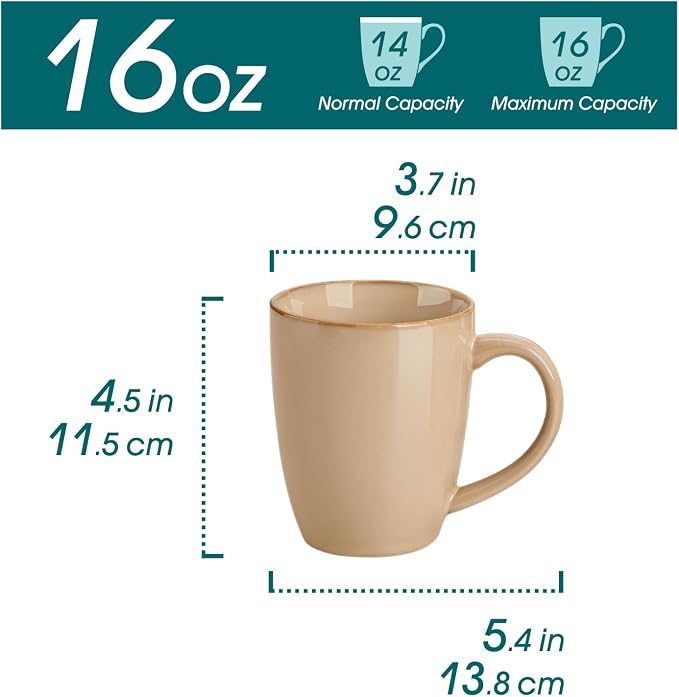 vancasso PLAYA Ceramic Coffee Mug Set of 6, 16 Oz Tea Cups - Image 2