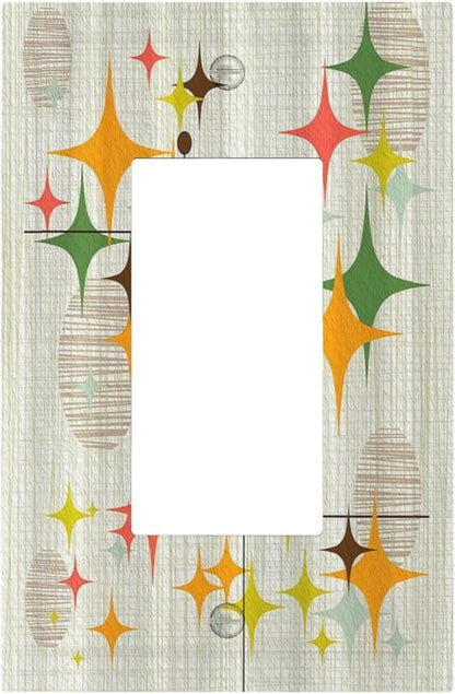 Outlet Covers Mid Century Modern Retro Stars 1 Gang Wall Plate Single Rocker Light Switch Cover Decorative GFCI Receptacle Electrical Switchplate for Bathroom Bedroom Decor（2 Pack）