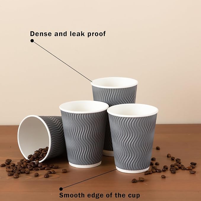 Clawsoff 150 Pack 8 oz Coffee Cups Disposable Insulated Paper Cup Gray | - Image 4