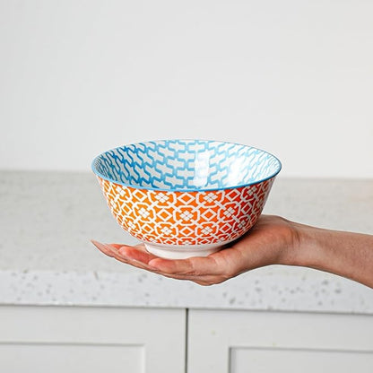 Ceramic Soup Bowls Set - 24 Oz Deep Cereal Bowl - 6 Inch Large Kitchen Dinner Bowl Eating Pasta Salad Dessert Noodle Rice Oatmeal - Microwave Dishwasher Safe - Set of 6 - Assorted Colors