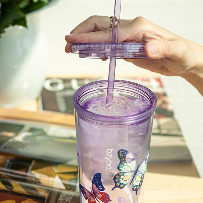 bzyoo 24oz Plastic Tumbler Cup, Lid & Straw, Iced Coffee, dishwasher safe - Image 4