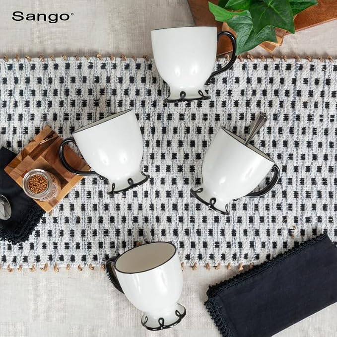 SANGO Splash of Cheers Large Mugs Set of 4, 16 oz Stoneware Black and White - Image 8
