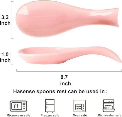 Ceramic Spoon Rest for Stove Top,Large 8.7 Inch Spoon Holder for Kitchen Counter,Porcelain Utensil Rest for Thankgiving and Mother's Day Gift,Dishwasher Safe and Heat-Resistant,Pink(1 PC)