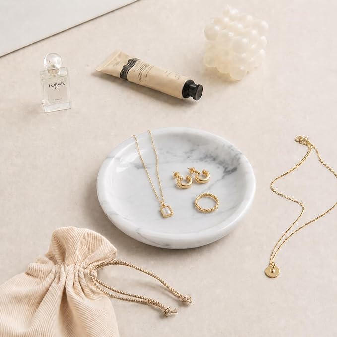 Small Natural Marble Jewelry Tray Key Plate Holder Dish Trinket Decor Catch All - Image 4