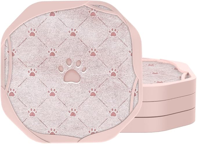 UMIRRO Absorbent Felt & Silicone Drink Coasters Set of 4, Pet Lovers, Cute by Umirro