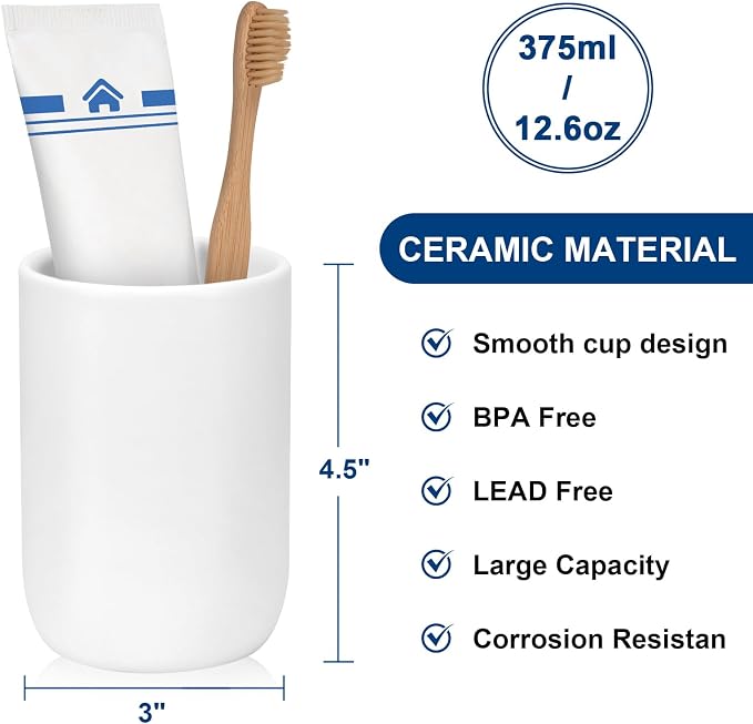 Bathroom Tumbler Cup Ceramic 2Pcs 12.6oz Reusable Toothbrush Cup 375ml - Image 3