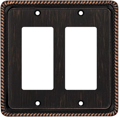 Henne Bery Rope Edge Decorative Wall Plate Switch Plate Outlet Cover (Double Decorator, Aged Bronze)