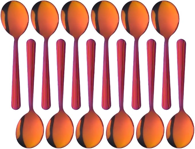 Bouillon Spoons Set of 12, 5.9 Inch Stainless Steel Soup Spoon, Metal Round by KitchenDining