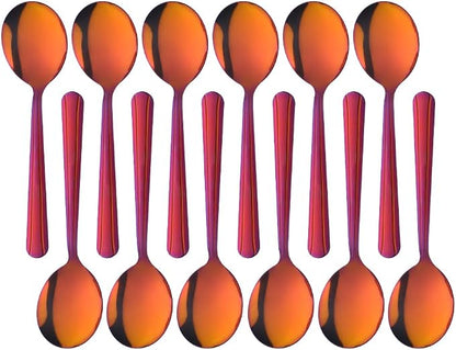 Bouillon Spoons Set of 12, 5.9 Inch Stainless Steel Soup Spoon, Metal Round by KitchenDining