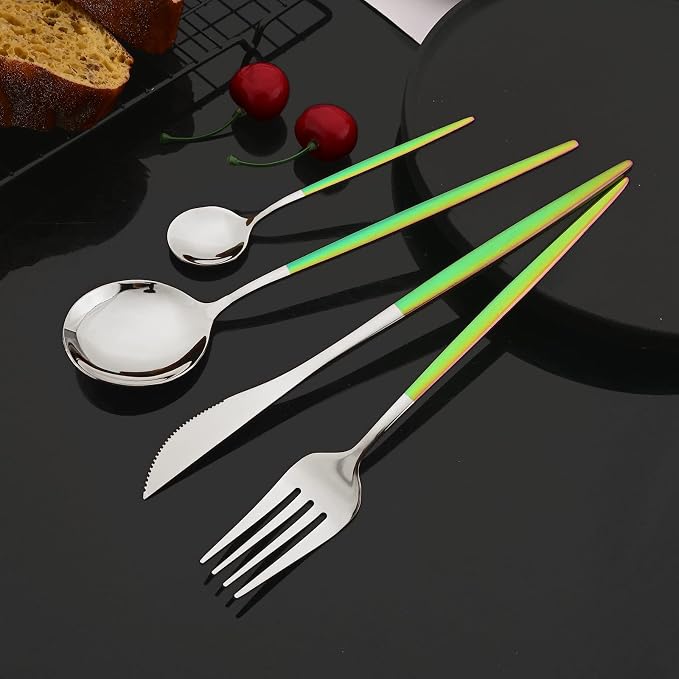 JASHII Flatware Set 24 Piece, Stainless Steel Silverware Set, Macaron Small - Image 2