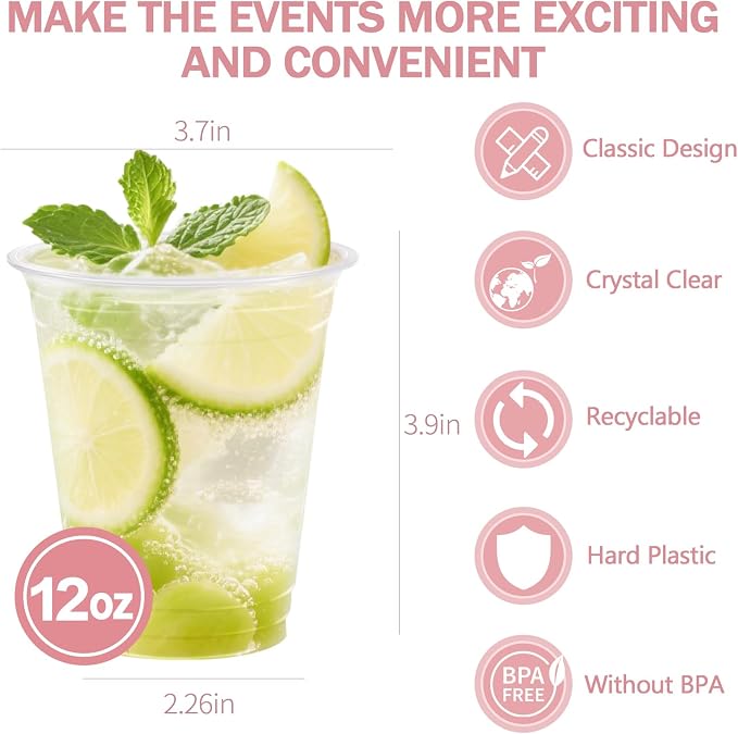 BYSNOW 12 oz Clear Plastic Cups - Image 2