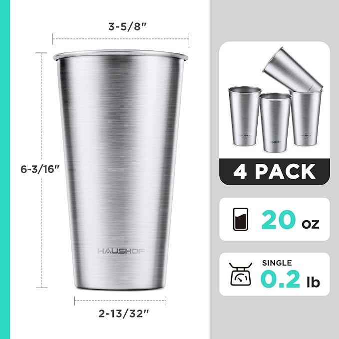 HAUSHOF Stainless Steel Cups, 20oz Stacking Cups, Unbreakable, 4 Pack | 18/8 - Image 4