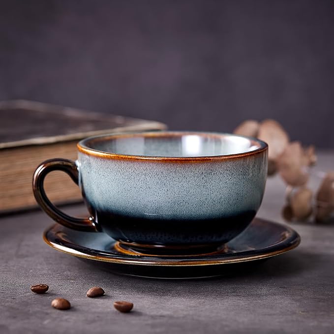 Coffeezone Vintage Design 12 oz Ceramic Latte Art Cappuccino Barista Cup - Image 5