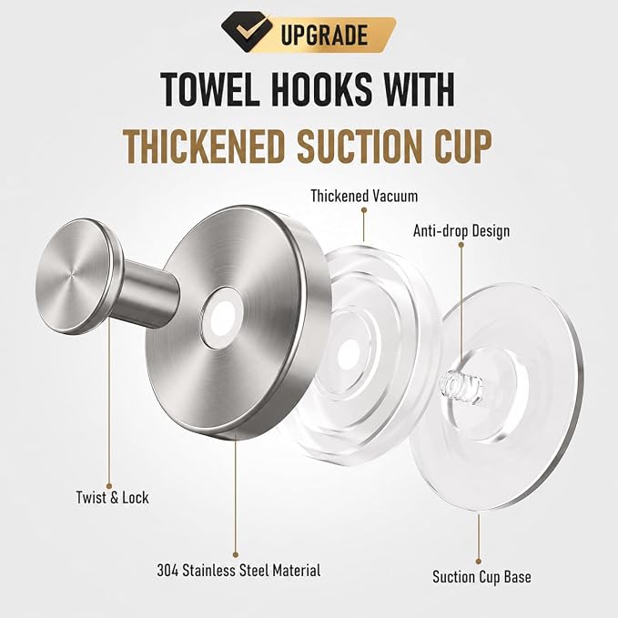Suction Cup Hooks for Shower, Shower Hooks for Inside Shower, No Drill Bathroom - Image 6