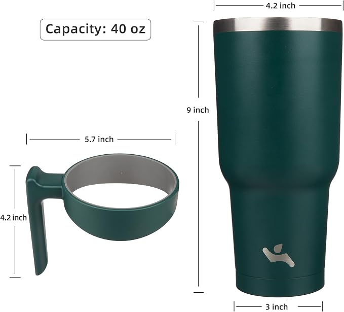 Konokyo 40 oz Tumbler with Handle and Straw, Insulated Travel Mug | Army Green; - Image 4