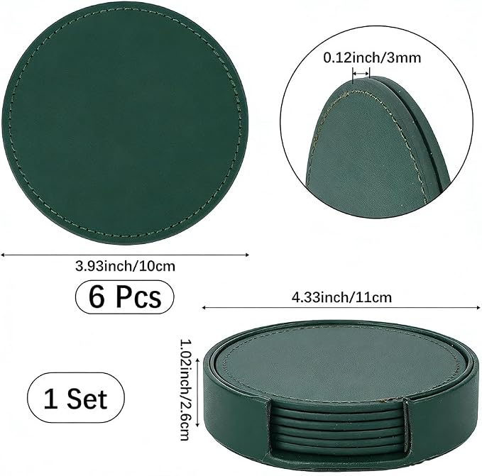 6PCS 4 Inch PU Leather Round Cup Holders Leather Coasters - Image 2