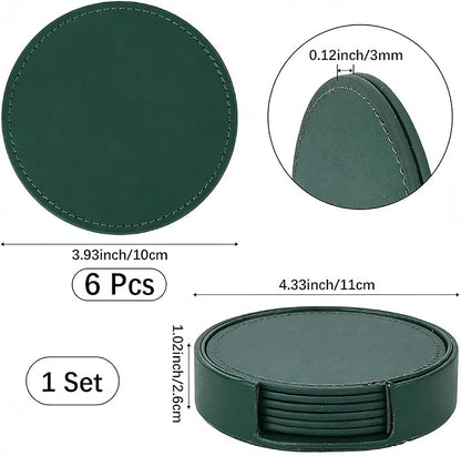 6PCS 4 Inch PU Leather Round Cup Holders Leather Coasters - Image 2