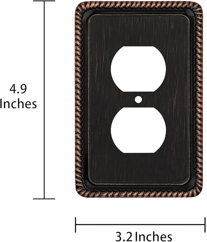 Henne Bery Rope Edge Decorative Wall Plate Switch Plate Outlet Cover (Single Duplex, 3 Pack, Aged Bronze)