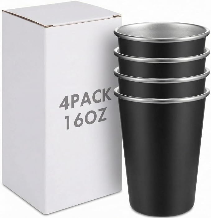 Mimorou 4 Pack 16 oz Stainless Steel Pint Cups Metal Cups Unbreakable Drinking by Mimorou