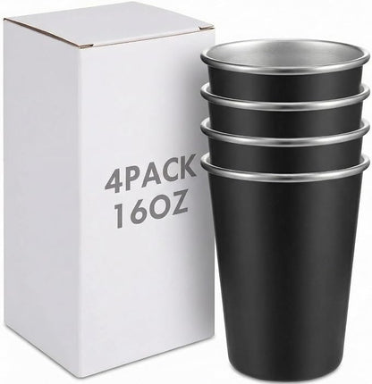 Mimorou 4 Pack 16 oz Stainless Steel Pint Cups Metal Cups Unbreakable Drinking by Mimorou