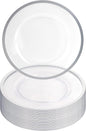 PARTY BARGAINS 13-Inch Charger Plates - 16 Pack, Clear Silver Rim, Heavy-Duty Disposable Chargers for Elegant Dining - Ideal for Weddings and Formal Events