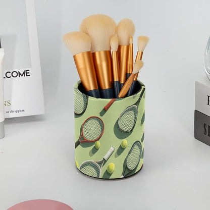 Leather Pen Holder for Desk, Tennis Balls Racket Painted Pencil Cup Pen - Image 6