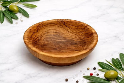Zuluf Olive Wood Small Serving Bowl Plate Made in Bethlehem - Very Small 3.7 Inch Handcrafted Wooden Dish for Food Display, Snacks, Nuts, Dips, Appetizers & Rustic Kitchen Decor