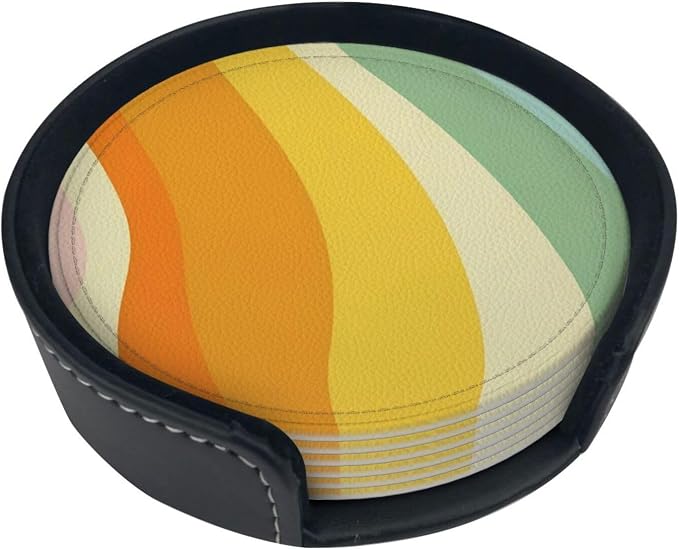6 Pcs Groovy Retro 70s Style Cute Abstract Leather Coasters - Image 5