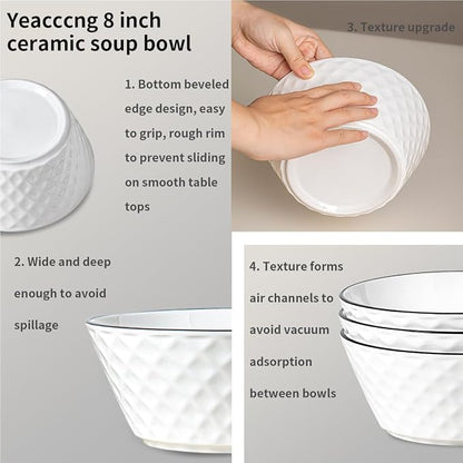 Yeacccng Deep Soup Bowls Set of 3, 46oz Large Cereal Bowls, Large Soup Bowl - Image 7