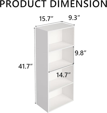 Wooden 4 Cube Storage Organizer, 4 Tier Tall Modern Bookshelf Freestanding Storage Display Organizer, Versatile Cubes Shelf and Cubby Unit for Living Room, Bedroom, Home Office 15.7inch