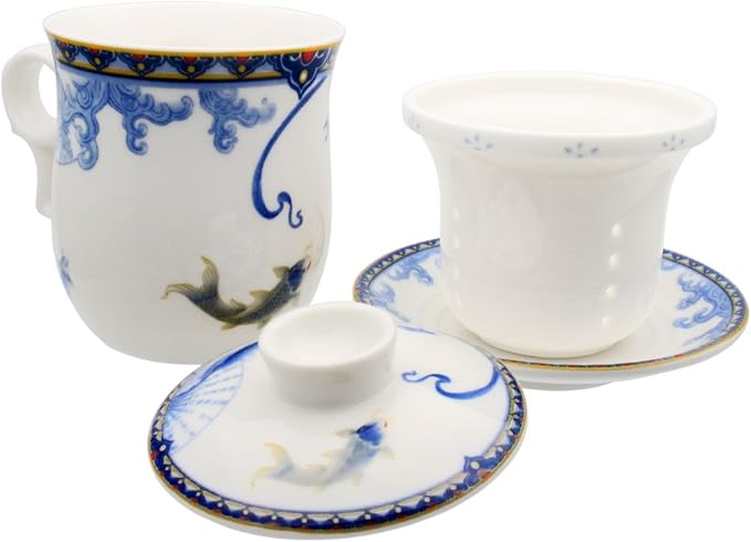 Porcelain Tea Cup with Infuser Lid and Saucer Sets - Image 5