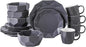 Stone + Lain Jamie Porcelain 16-Piece Geometric Dinnerware Set, Grey