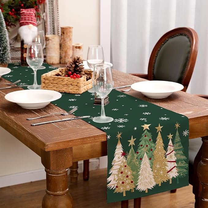 Christmas Table Runner 13x90 Inch, Xmas Trees Snowflakes Holiday Decorative - Image 9