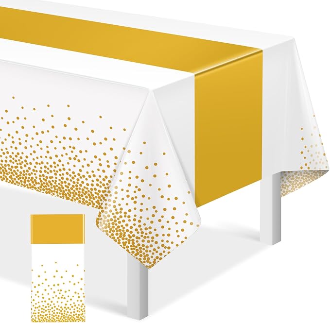 1Pcs White and Gold Tablecloth Party Decorations, Plastic White Table Cloth by MASHAN