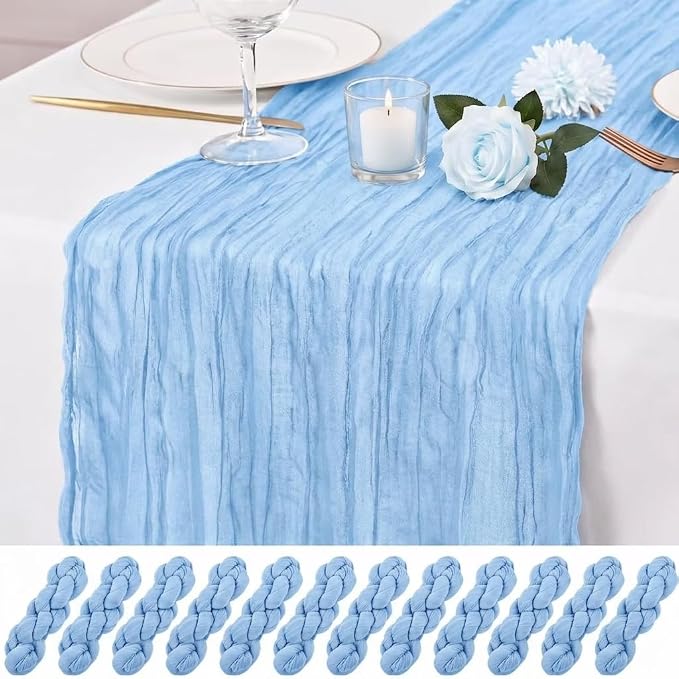 12 Pack Light Blue Cheesecloth Table runne 17x108 Inch Boho Rustic Semi Sheer by Unknown