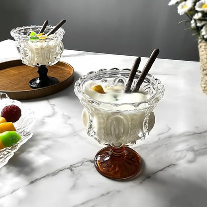 Carnival Glass Vintage Footed Dessert Cups Set of 2, 9oz Embossed Goblet - Image 7