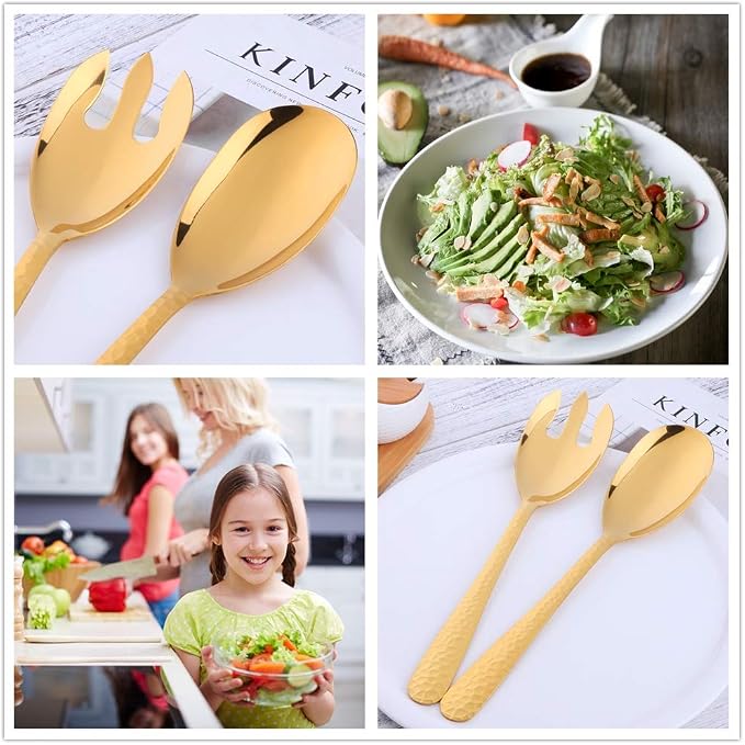 Gold-Plated Stainless Steel Salad Serving Set, 2-Piece Spoon Fork Flatware Set - Image 4