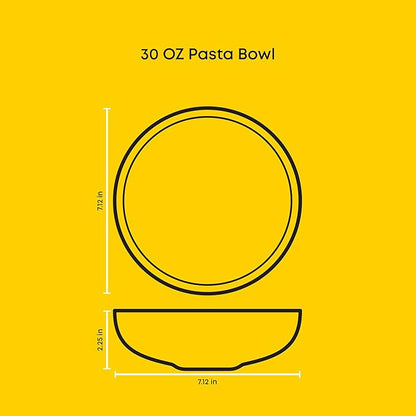 JoyJolt Mesa 30oz Stoneware Pasta Bowls Set of 4, Salad and Serving Bowls for Kitchen, Oatmeal, Soup, Dinner - Matte Black, Dishwasher and Microwave Safe, Wide and Shallow Plate
