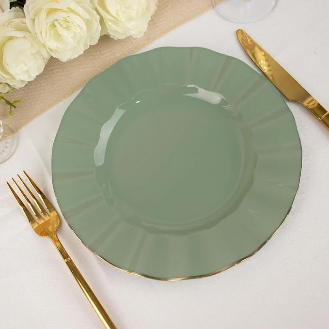 Efavormart 9" Salad Plates – Set of 10 Plastic Dusty Sage Green Round - Image 9