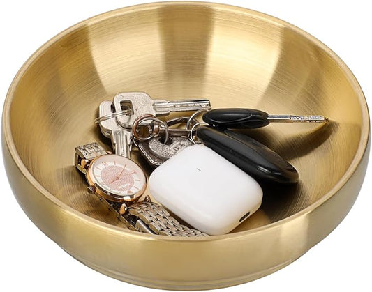 Key Bowl for Entryway Table Decorative Key Dish for Organizing Tabletop Catch All Bowl Gold Fruit Bowls for Kitchen Counter, Coffee Table,7.4 Inches