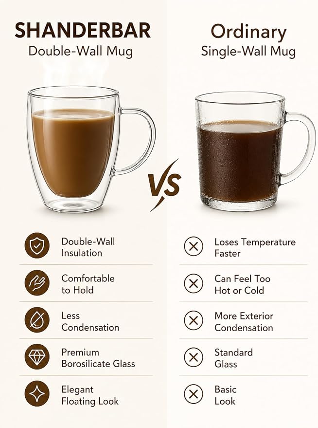 12oz Double Walled Glass Coffee Mugs - Image 5
